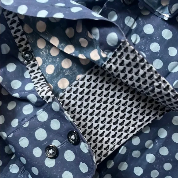 Bugatchi Blue Polka Dot Men's Shirt sz L - Picture 4 of 5